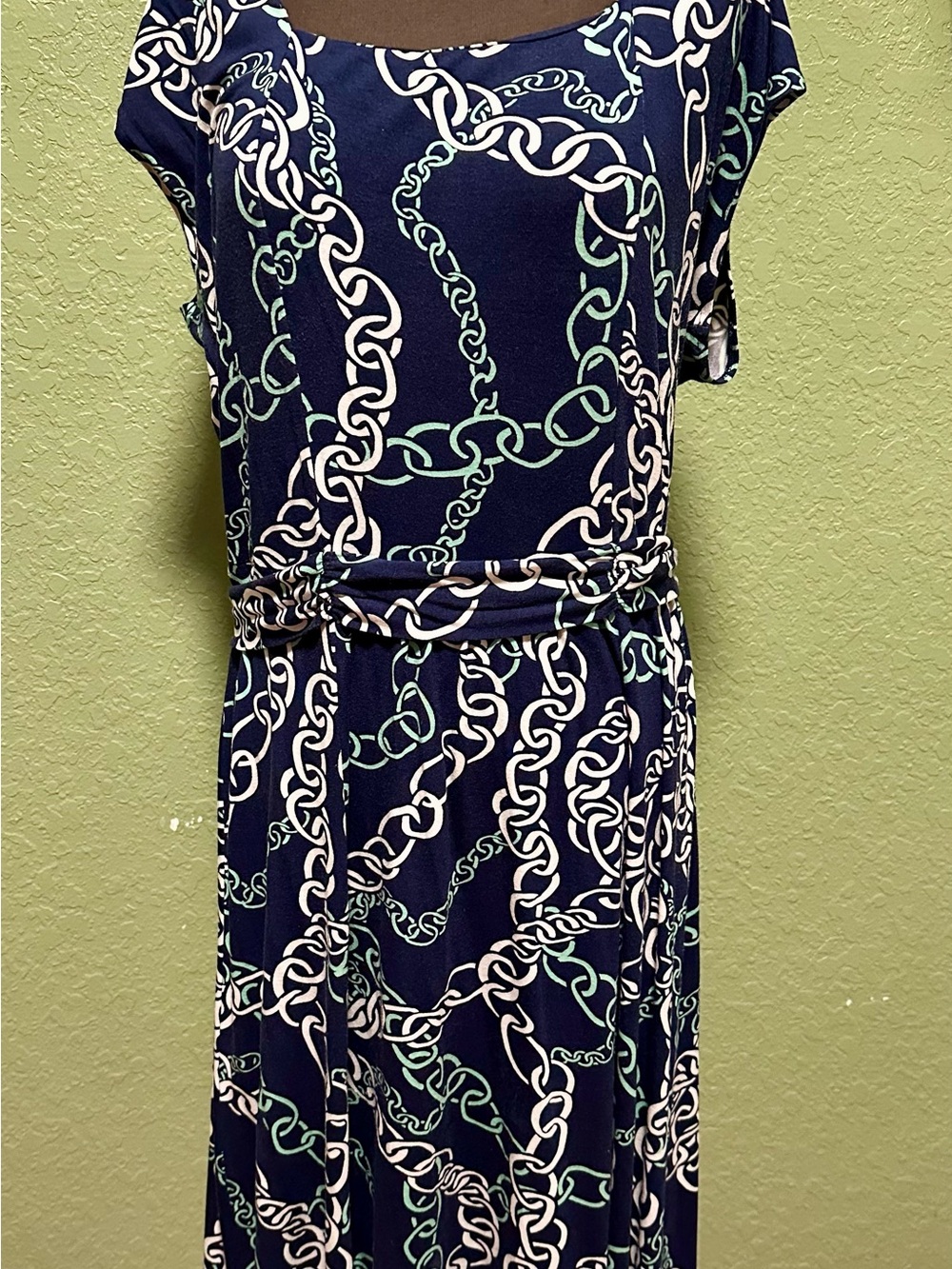 Lands' End Navy Chain-Print Midi Dress